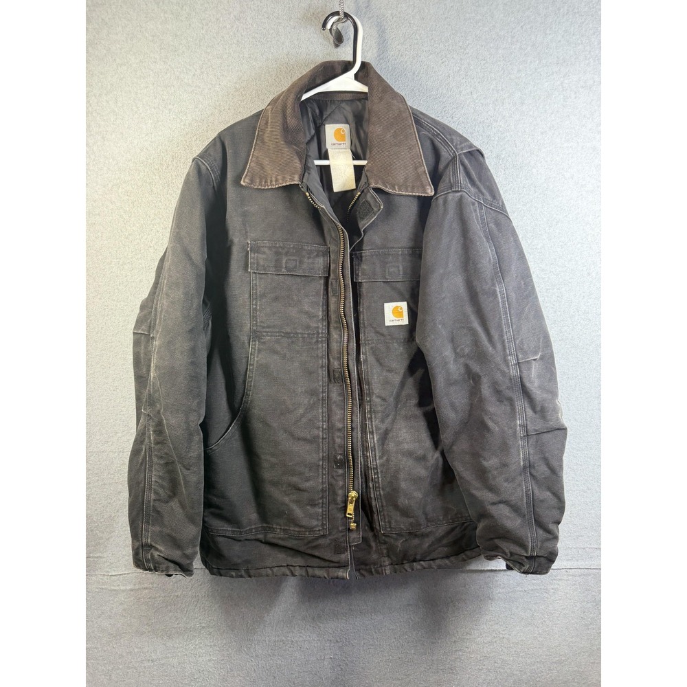 VTG Carhartt Jacket Mens Med-Lg Black Canvas Duck Insulated Workwear Parka Coat